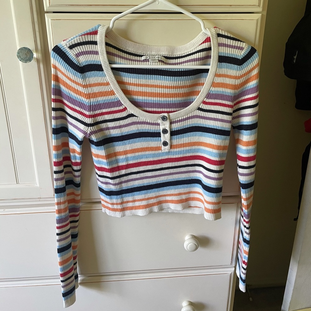 American Eagle Striped Cropped Sweater